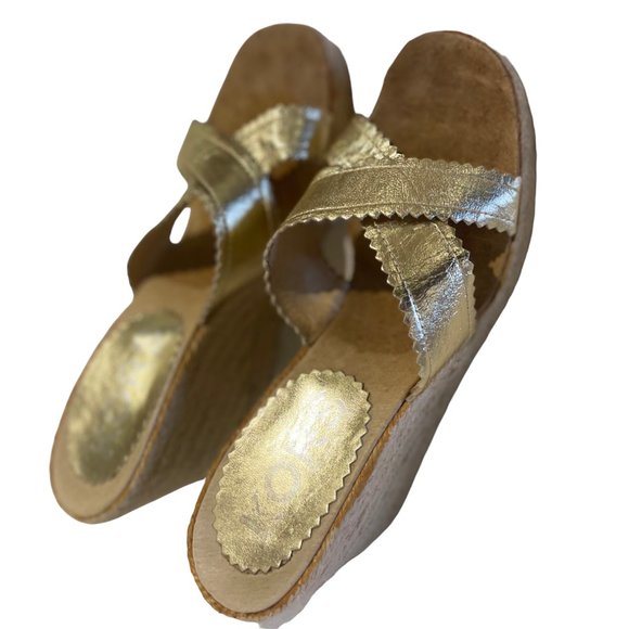 KORS Michael Kors Gold Cross Strap Espadrille Wedges, Size 6 - Picture 7 of 9